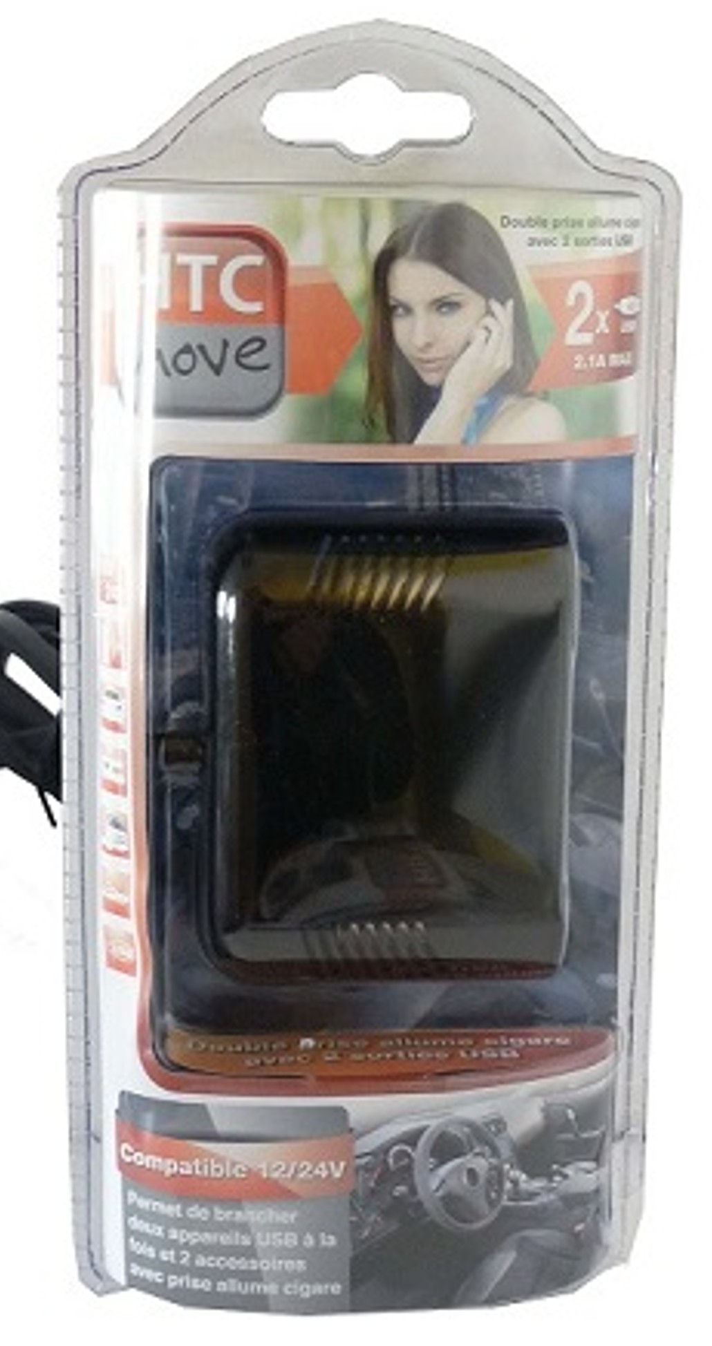 Double prise allume-cigare 12V /24V + 2 USB 2,1A max
