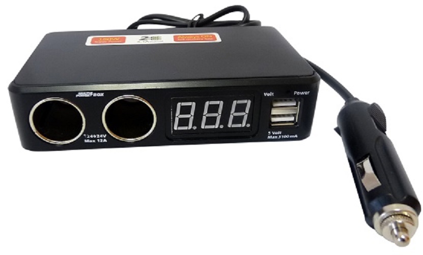 Multi prise allume-cigare 12V / 24V avec 2 prises Femelle 6A + 2 USB-A  3,1A total