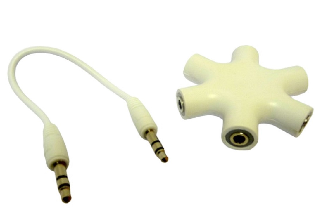 Prise multi jacks (6) en &eacute;toile plus câble jack / jack 10cm