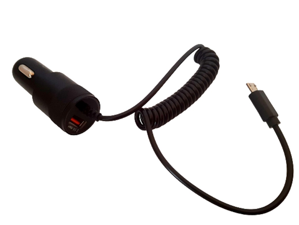 Chargeur allume cigare 12V / 24V  Micro USB + USB A 3.1A  suppl&eacute;mentaire avec câble spirale 1m