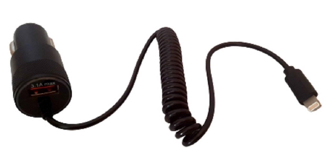 Chargeur allume cigare 12V / 24V  Lightning + USB A 3.1A  suppl&eacute;mentaire avec câble spirale 1m