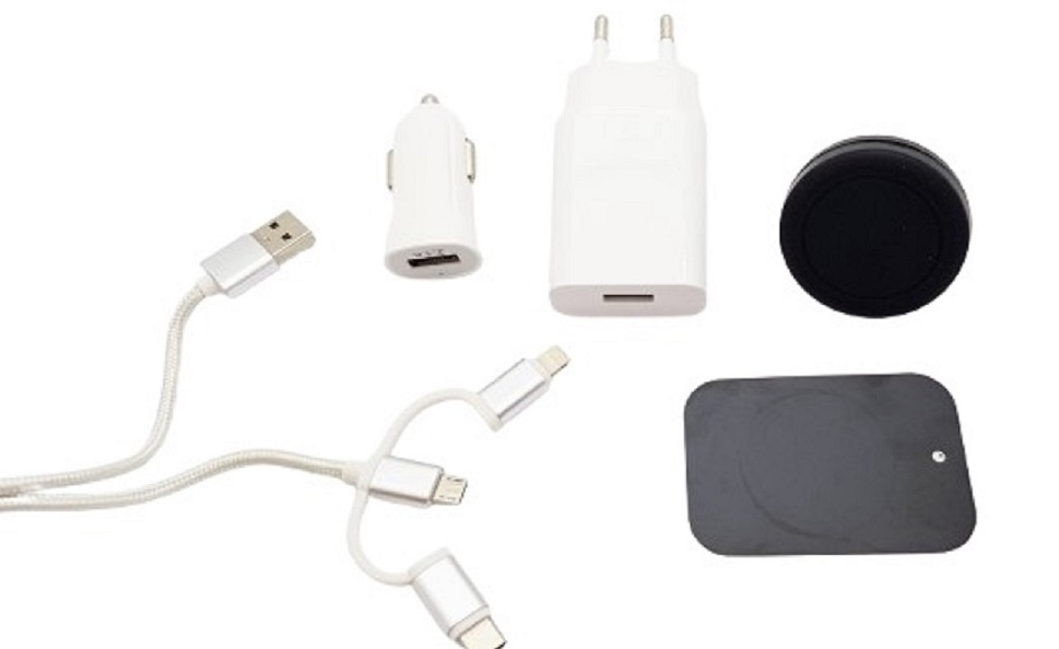 Kit chargeur allume cigare 12V / 24V avec chargeur secteur 230V 2.1A  et porte t&eacute;l&eacute;phone magn&eacute;tique