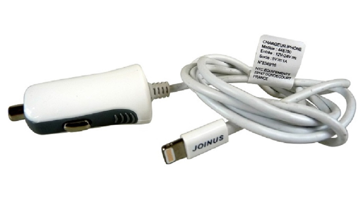 Chargeur allume cigare pour iPhone 5/6 BLANC, MFI, 1A