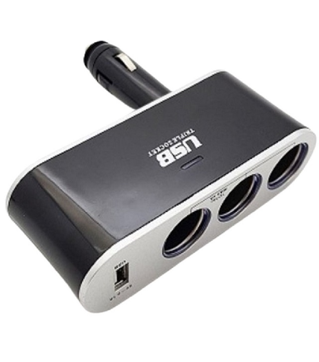 Triple prise allume cigare 12V / 24V  avec 1 USB 2.1A