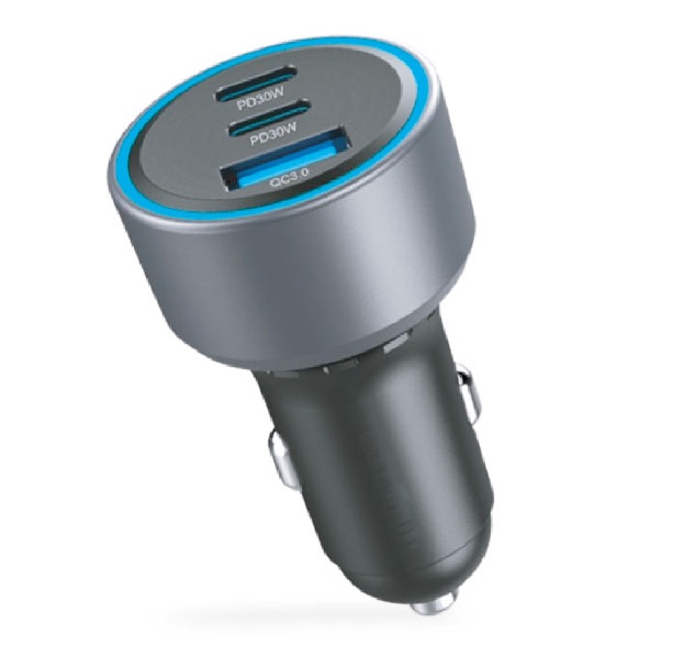 Chargeur de voiture 12V/24V triple USB charge rapide 60W total  USB-A QC3.0 30W + 2x USB-C PD 30W