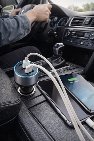 Chargeur de voiture 12V/24V triple USB charge rapide 60W total  USB-A QC3.0 30W + 2x USB-C PD 30W