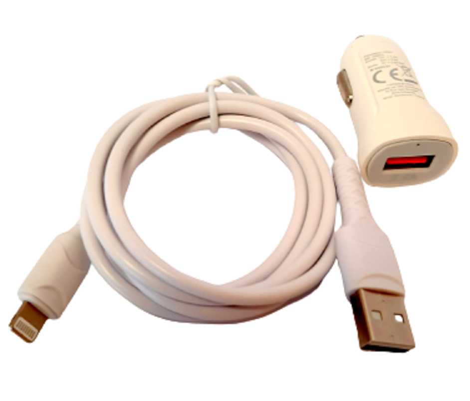 Chargeur allume cigare 12V / 24V USB A  2.4 A avec câble iPhone 1m
