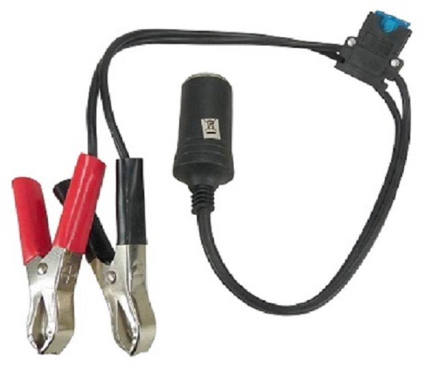Connecteur batterie &agrave; pinces avec prise allume cigare femelle et fusible