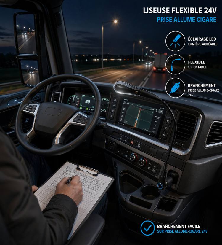 Liseuse flexible bleue 24V – Éclairage intérieur camion