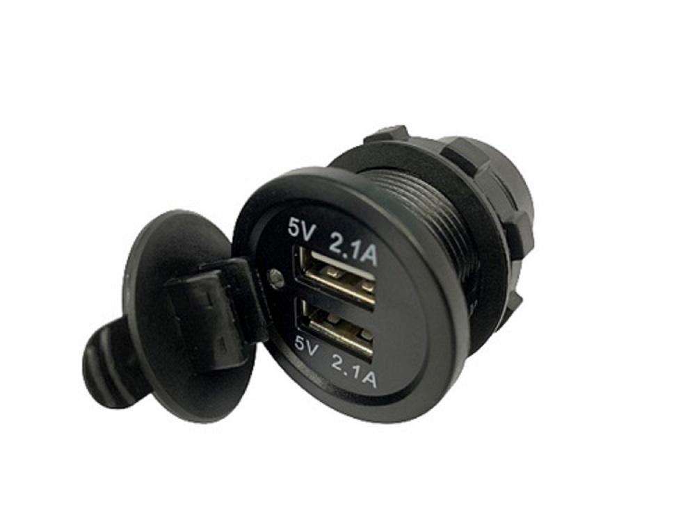 Double prise USB-A  2 X 2,1A  12V / 24V encastable sur tableau de Bord