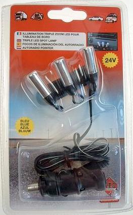 D&eacute;coration 3 LED Bleu Illumination d'int&eacute;rieur 24V avec zoom