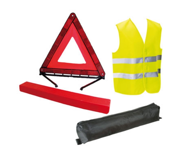 Kit de securite 1 triangle de signalisation et 1 gilet de securite dans une pochette zipp&eacute;e