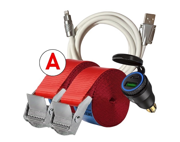 PACK MOTO 4 PCS : 1SANGLE +1 Prise DIN+1 câble Lightning+1 disque A 