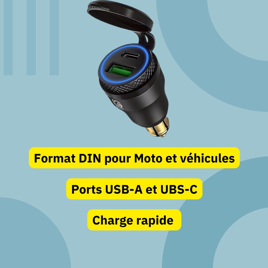 Pack moto 4 pièces : 2 sangles + 1 Prise DIN + 1 câble Lightning +1 disque A jeune motard