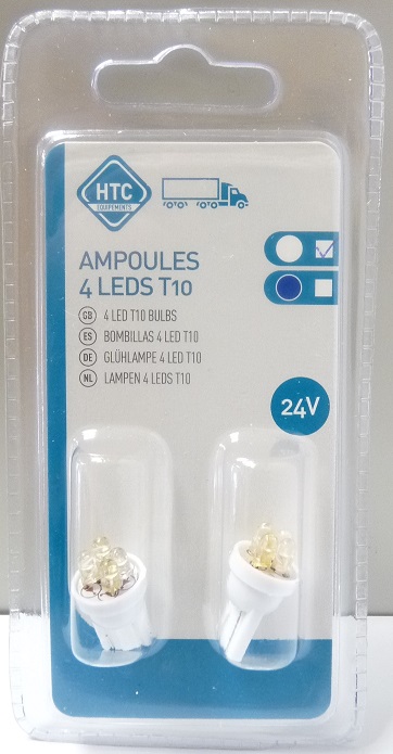 Paire d'ampoule 4 leds 24V T10 blanc