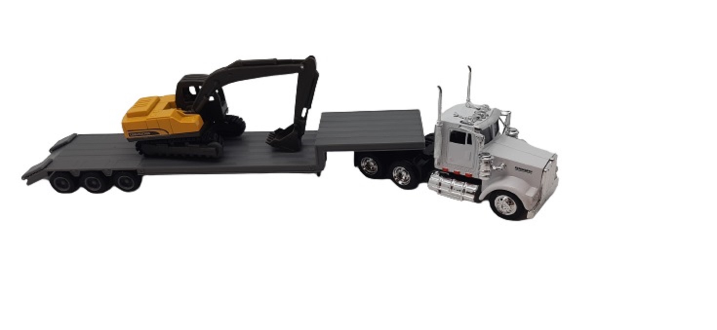 Camion 1/43&egrave;me KENWORTH W900  avec remorque et pelleteuse