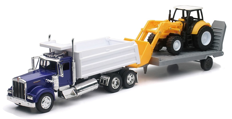 Camion 1/32&egrave;me KENWORTH W900 avec benne et engin de chantier