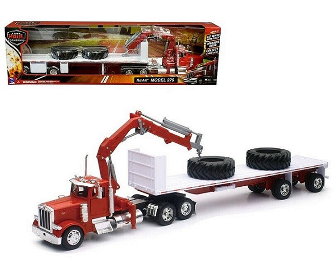 Camion 1/32&egrave;me PETERBILT 379 remorque plate avec grue et pneus