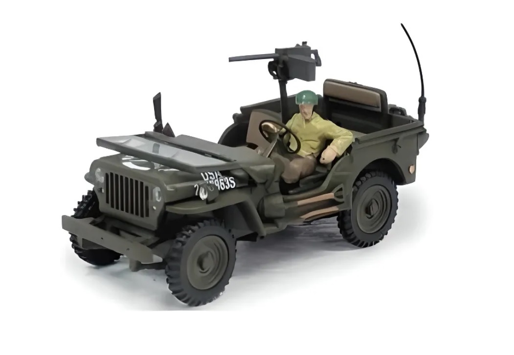 Jeep Willys Cararama Echelle 1/43 &egrave;me avec pilote et mitrailleuse