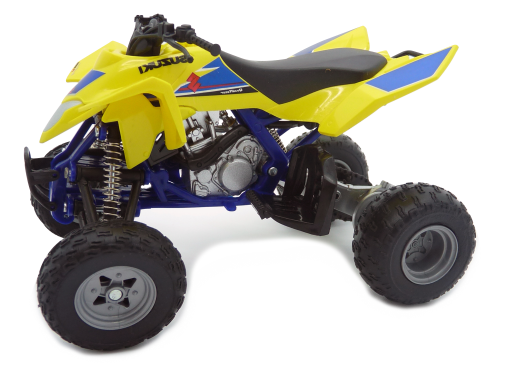 Quad Suzuki Quadracer R450 jaune &agrave; l &eacute;chelle 1/12&egrave;me.
