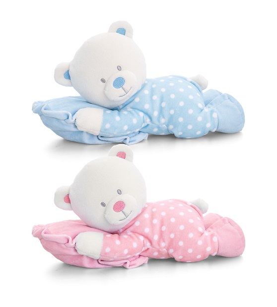 Assortiment 2 peluches b&eacute;b&eacute; ours avec oreiller 25cm