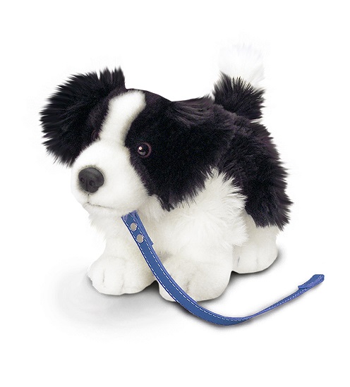 Peluche chien BORDER COLLEY 30cm avec laissse